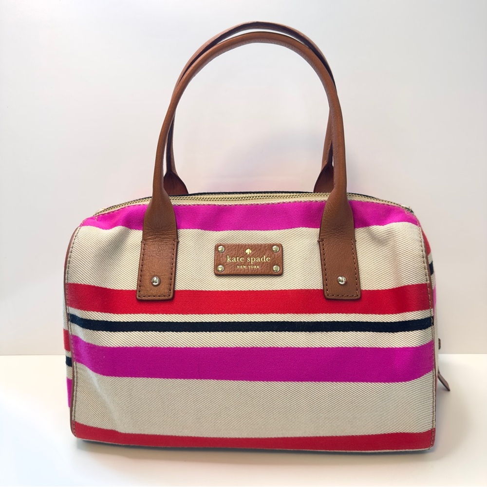 🌺 Kate Spade New York Oak Island Kaleigh Satchel Bag – Striped Canvas - Picture 2 of 10
